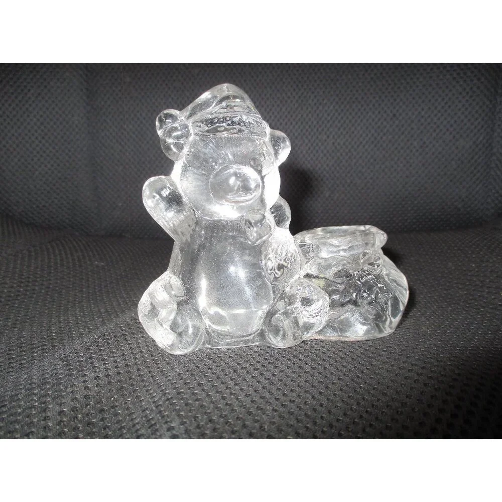 Teddy Bear Christmas Tapered Candle holder Holiday‎ Décor clear glass